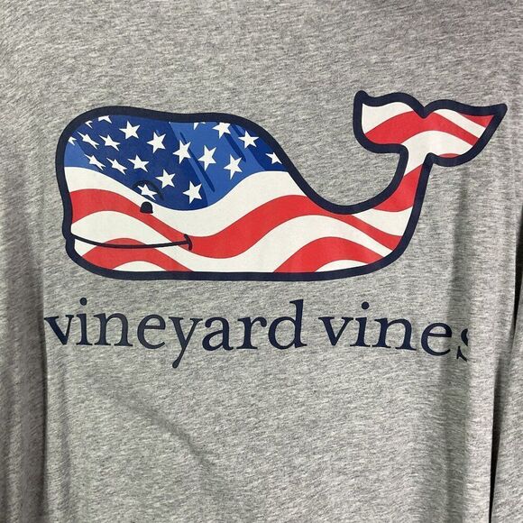 Vineyard Vines Mens Long Sleeve Gray T-Shirt W/American Flag Whale Design Medium - Picture 4 of 8